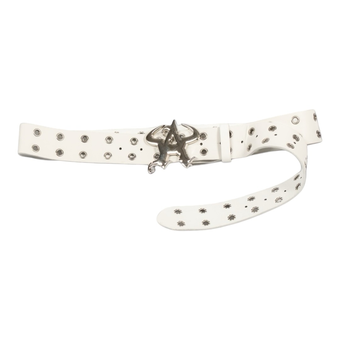 Metal Logo Eyelet Belt (White)